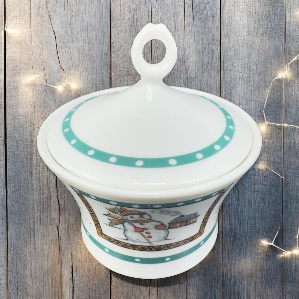 Mikasa Ultima Super Strong Fine China Sugar Bowl Small Container Snowman New Tag